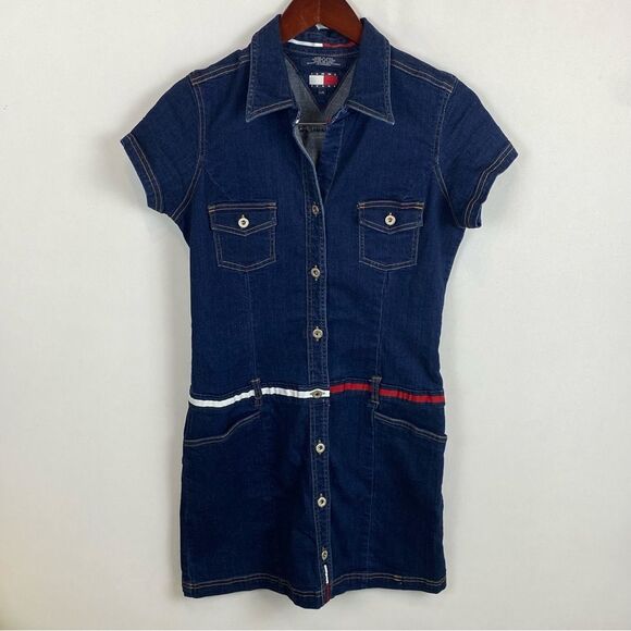 Tommy Hilfiger Dresses & Skirts - Tommy Hilfiger Navy Denim Shirt Dress with Signature Stripe